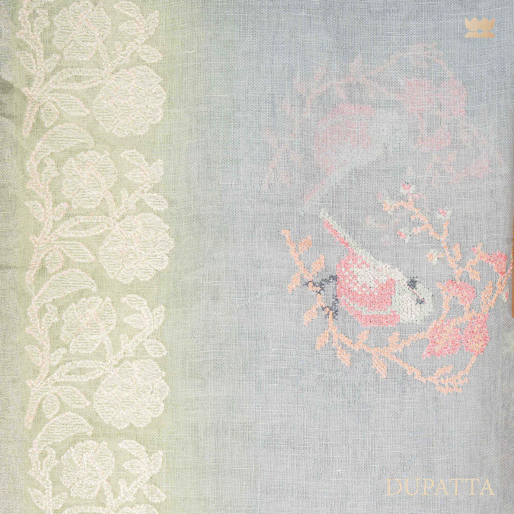 Grey Hand Embroidered Linen Suit Set