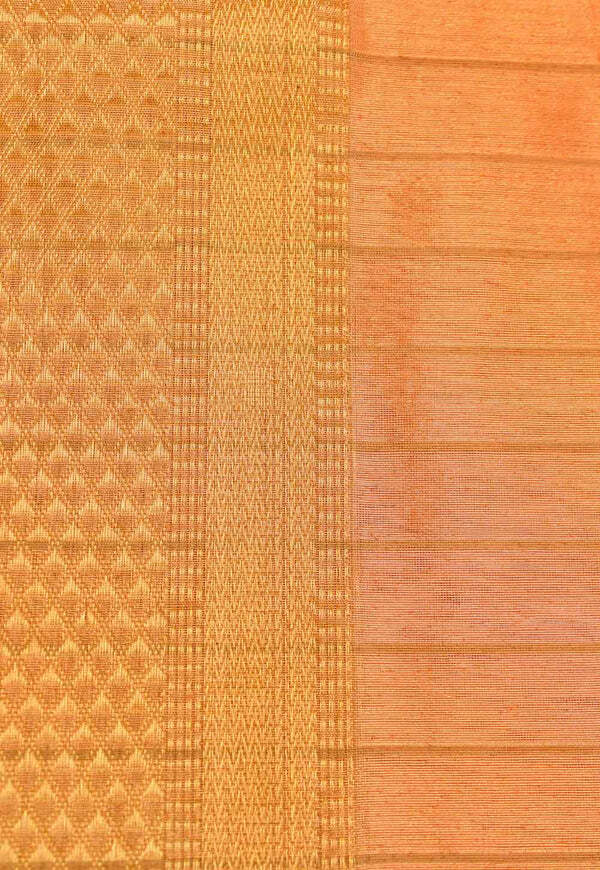 Metallic Sand Plain Maheshwari Saree with Golden Stripe Pallu