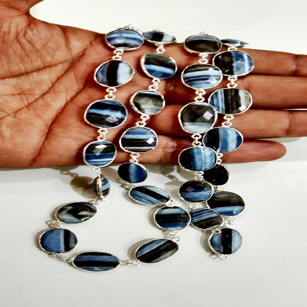 Natural Boulder Opal Uneven Free Shape Briolette Faceted Connector Chain Size 12-15mm Sold Per Foot