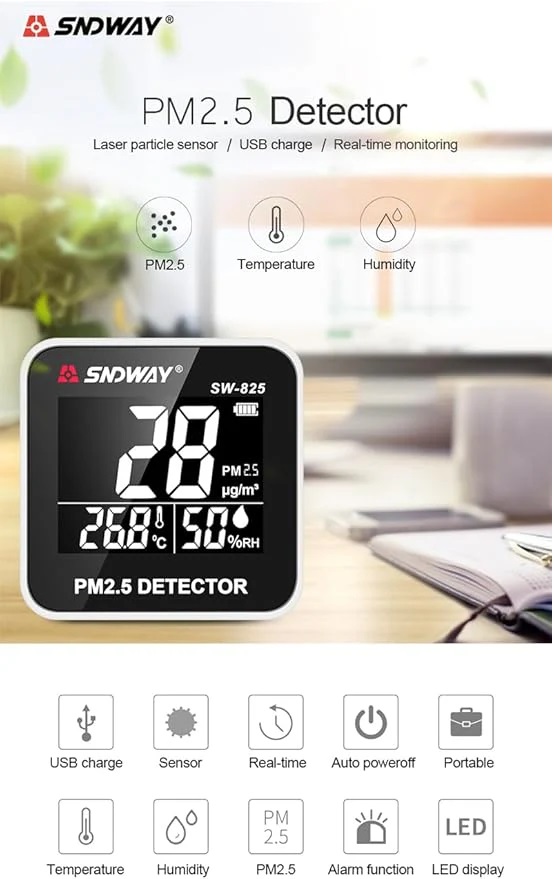 True Sense SW-825 Digital Air Quality Monitor Laser PM2.5 Detector Gas Temperature Humidity Monitor, AQM-13