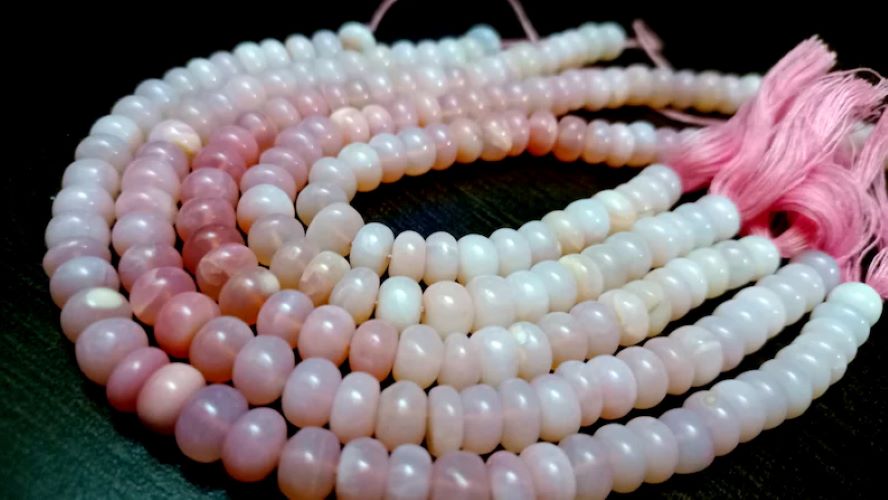 Natural Pink Opal Rondelle Plain Smooth 7to9mm Opal Beads Strand 8 Inches Long