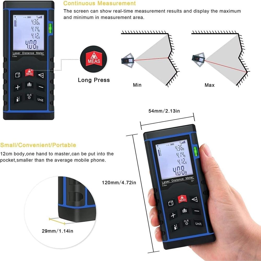 True Sense Laser Distance Meter Waterproof Level 40 Meter LDM-01
