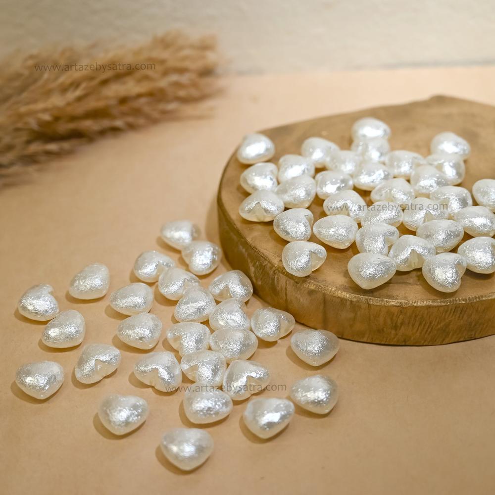 Crushed Mini Heart Pearl Finish Beads | Size : 16mm | PPB122