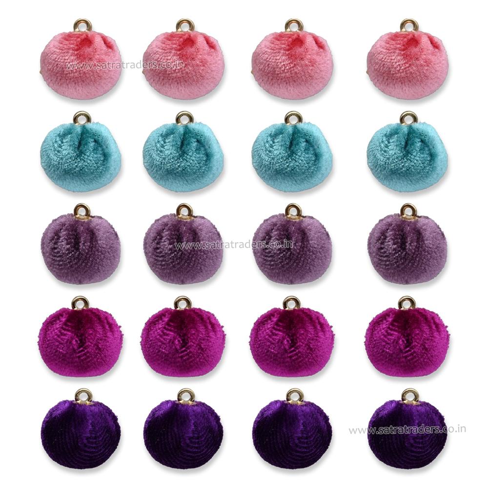 Soft Velvet Pom Pom Charm with Loop | Size : 15mm | Qty : 20pcs