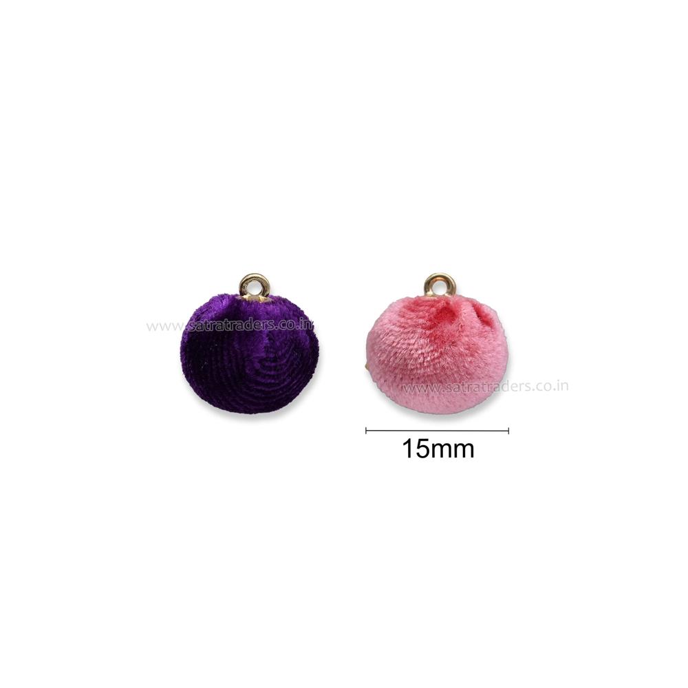 Soft Velvet Pom Pom Charm with Loop | Size : 15mm | Qty : 20pcs