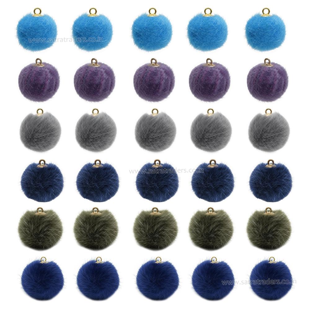 Round Fur Pom Pom Hanging Charm | Size : 20mm | Qty : 20pcs