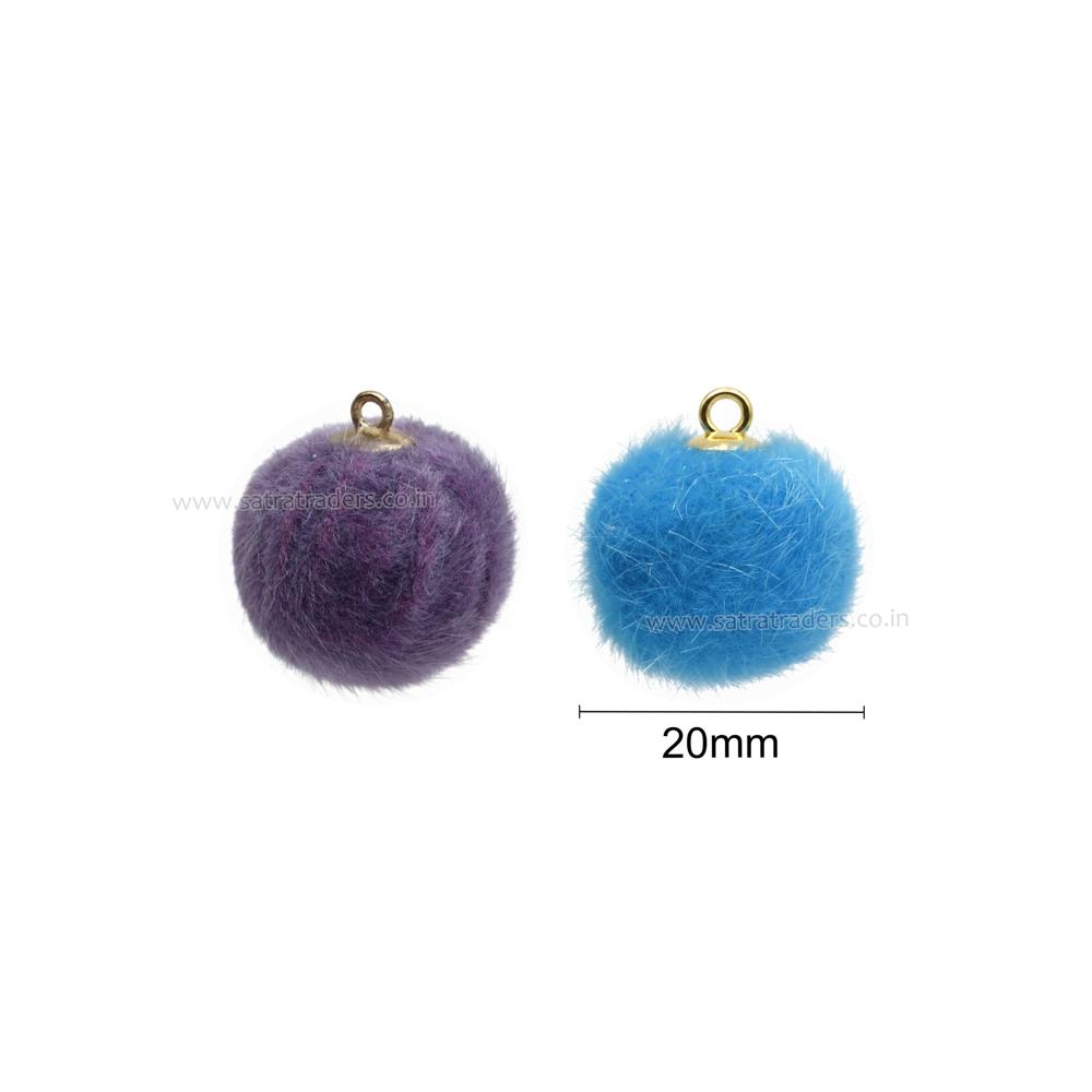 Round Fur Pom Pom Hanging Charm | Size : 20mm | Qty : 20pcs