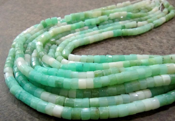 Natural Peruvian Green Opal Gemstone Rondelle Tyre shape Faceted Beads Size 5-6mm Strands 13 Inch Long