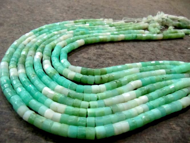 Natural Peruvian Green Opal Gemstone Rondelle Tyre shape Faceted Beads Size 5-6mm Strands 13 Inch Long