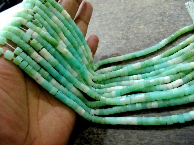 Natural Peruvian Green Opal Gemstone Rondelle Tyre shape Faceted Beads Size 5-6mm Strands 13 Inch Long