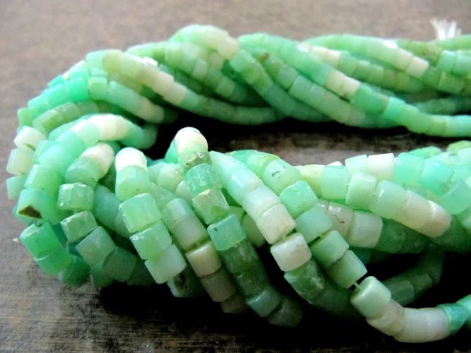 Natural Peruvian Green Opal Gemstone Rondelle Tyre shape Faceted Beads Size 5-6mm Strands 13 Inch Long