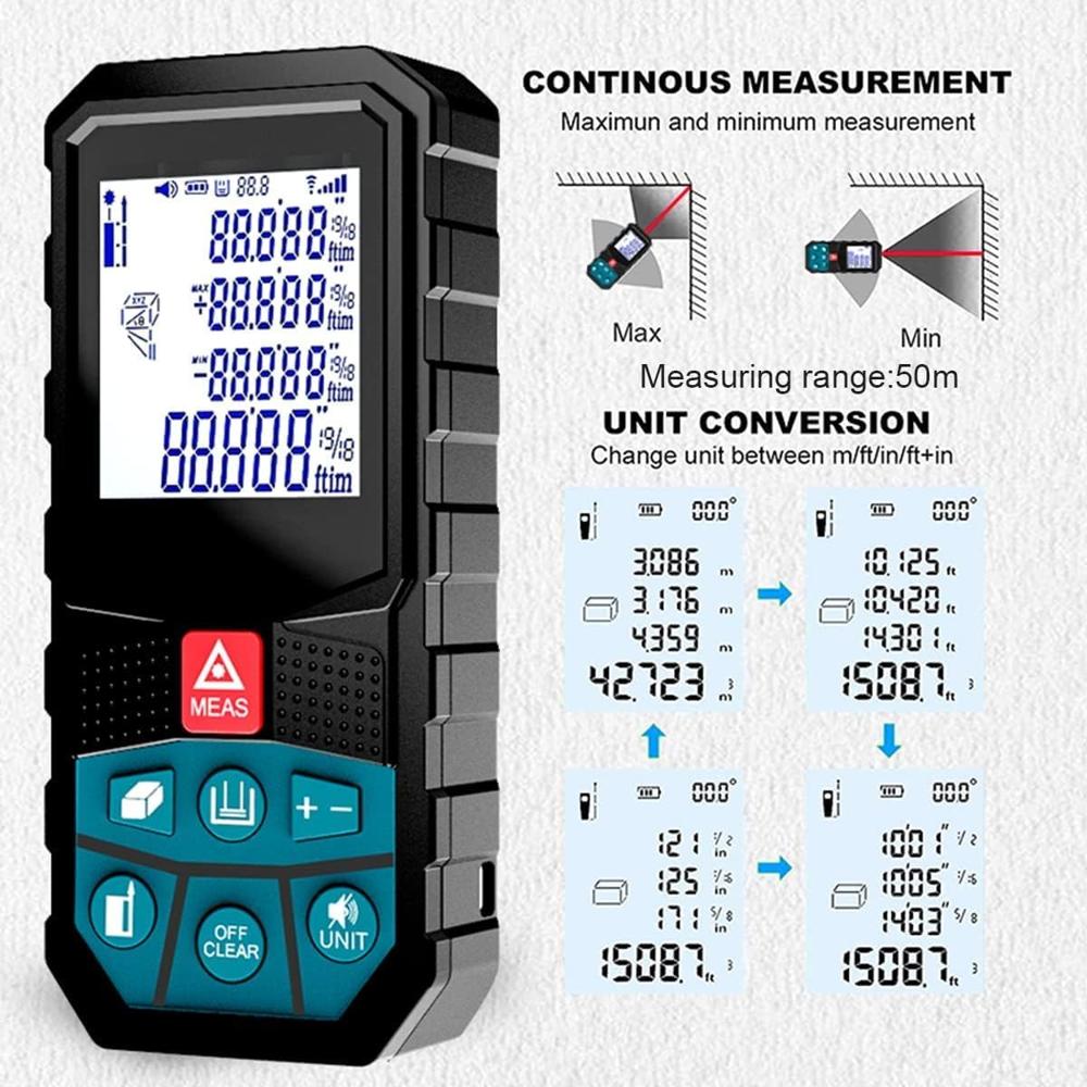 True Sense 50 Meters Portable Digital Laser Distance Meter Range Finder, LDM-09