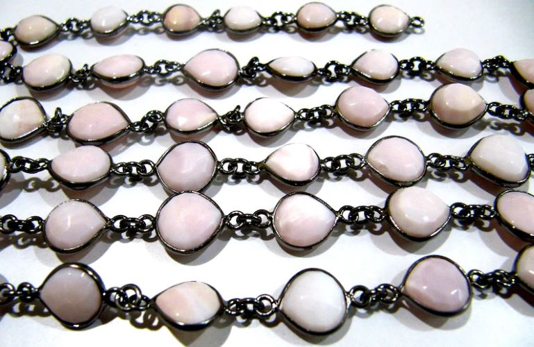 Natural Pink Opal Heart Shape Briolette Faceted Size 10mm to 11mm Bezel Connector