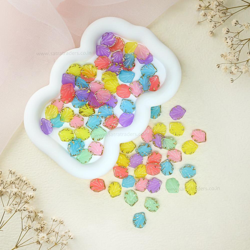 Assorted Colourful Golden Outlines Acrylic Shell Beads | Size : 17mm | PB25