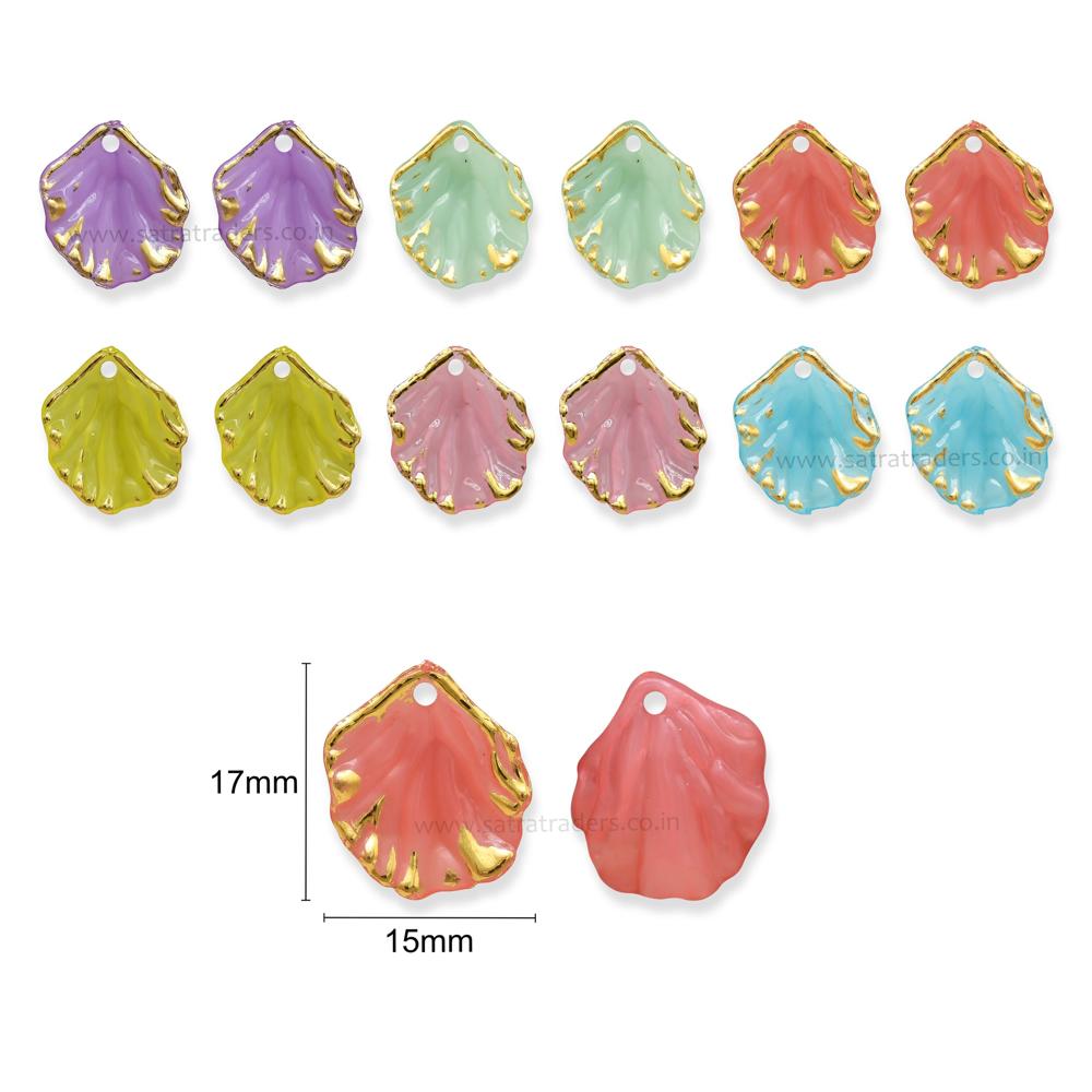 Assorted Colourful Golden Outlines Acrylic Shell Beads | Size : 17mm | PB25