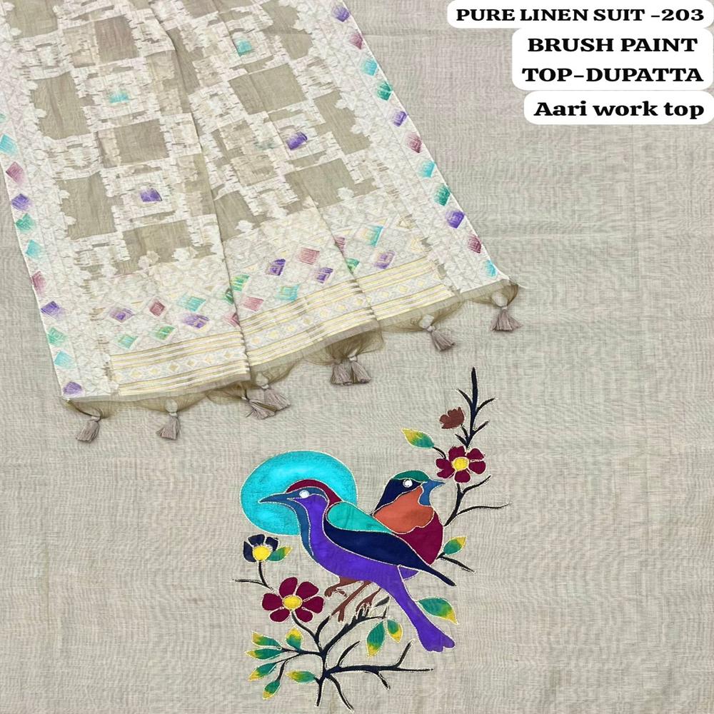Premium Unstiched Pure Linen 3 Piece Suit Set - Color: Khakhi