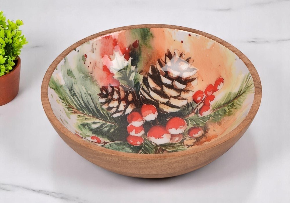 Handcrafted Wooden Mosaic Enamel Bowl Set of 2