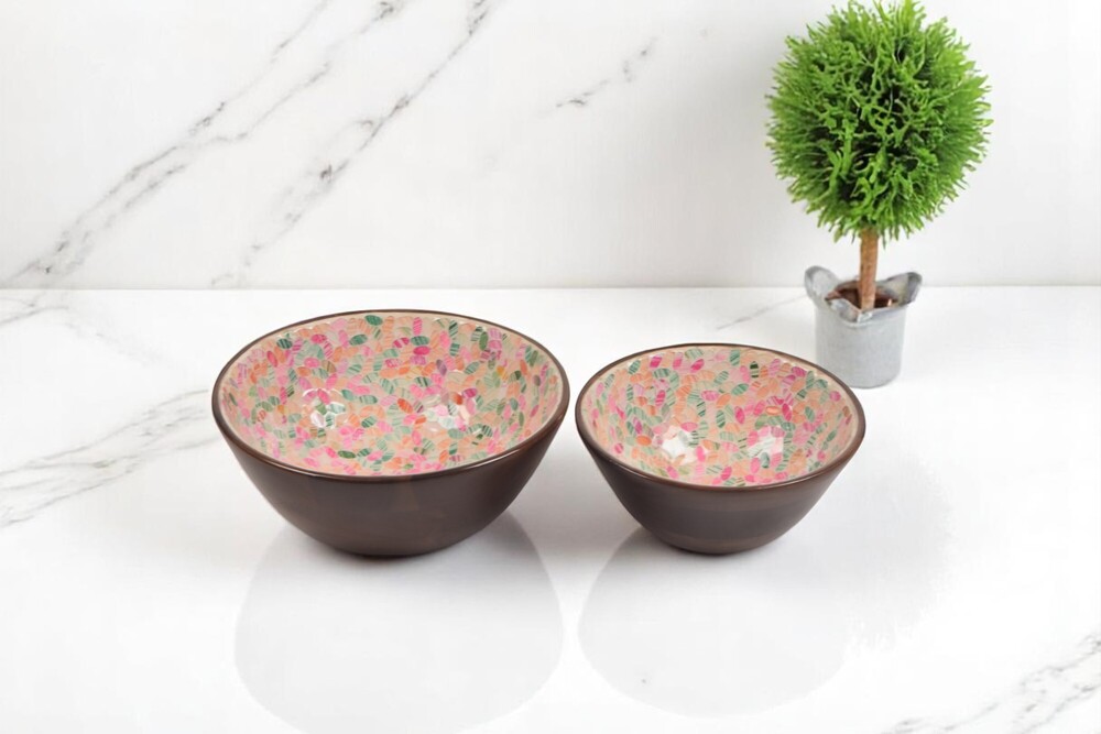 Wooden Serving Enamel Bowl (Set of 2)