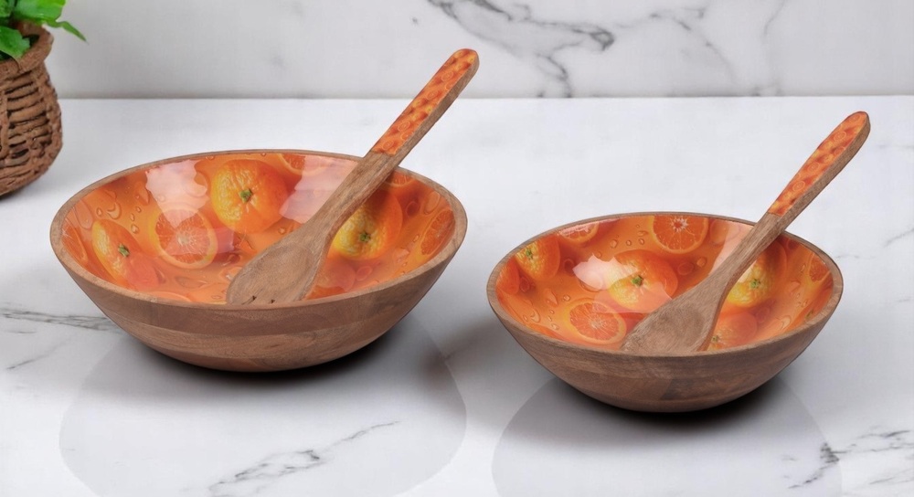 Handcrafted Wooden Bowl with Enamel Coating