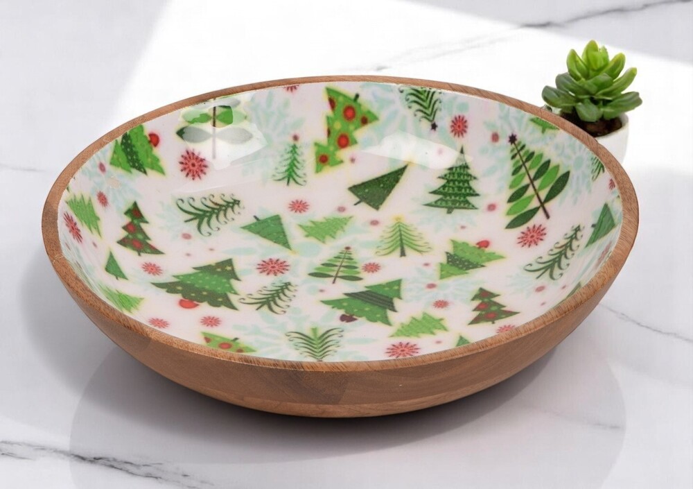 Wooden Bowl with Color Enamel Finish