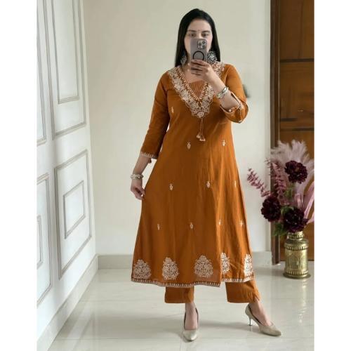 Mustard cotton Printed kurta, Afghani pant & Dupatta Set