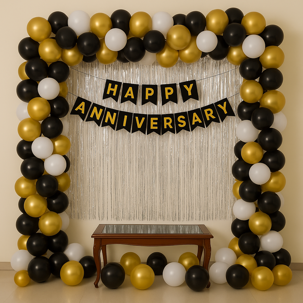 Elegant Black-Gold Wedding Anniversary Balloon Decoration