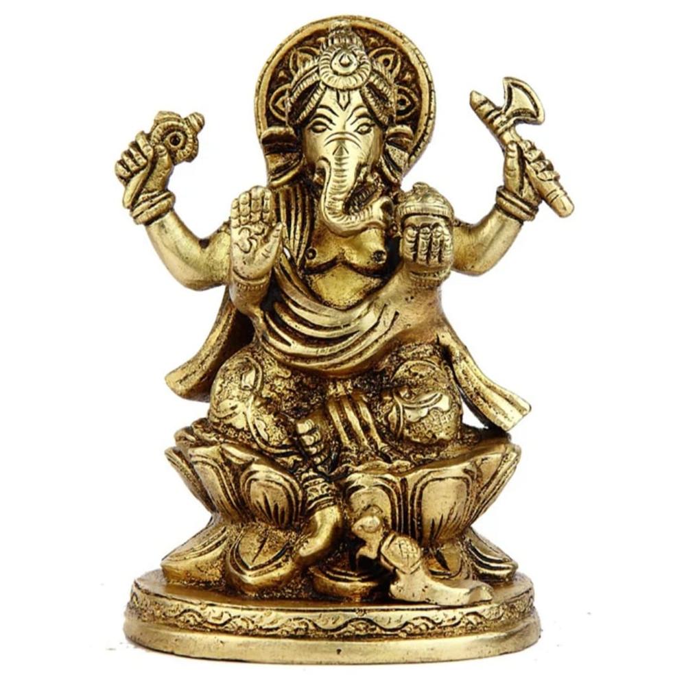 Brass Ganesha with Leaf