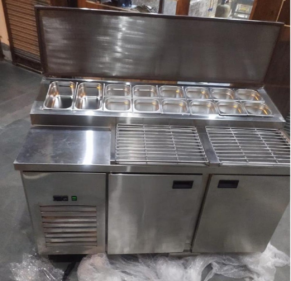 Pizza Makeline - Stainless Steel, 1500x750x900 Mm, 150 Kg | Refrigerated Base, 220v Power, Ideal For Pizza Preparation And Topping Station
