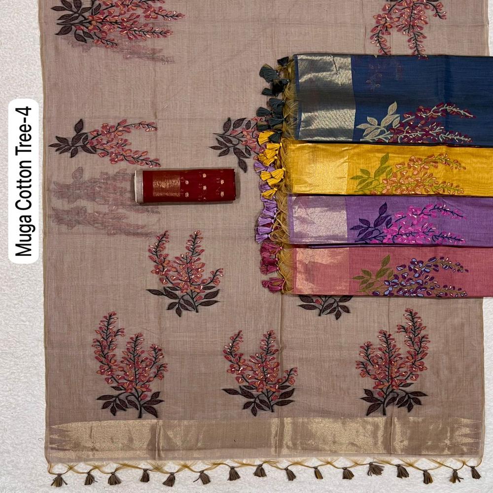 PREMIUM MUGA COTTON WEAVING SAREES WITH FLOREL PATTERN