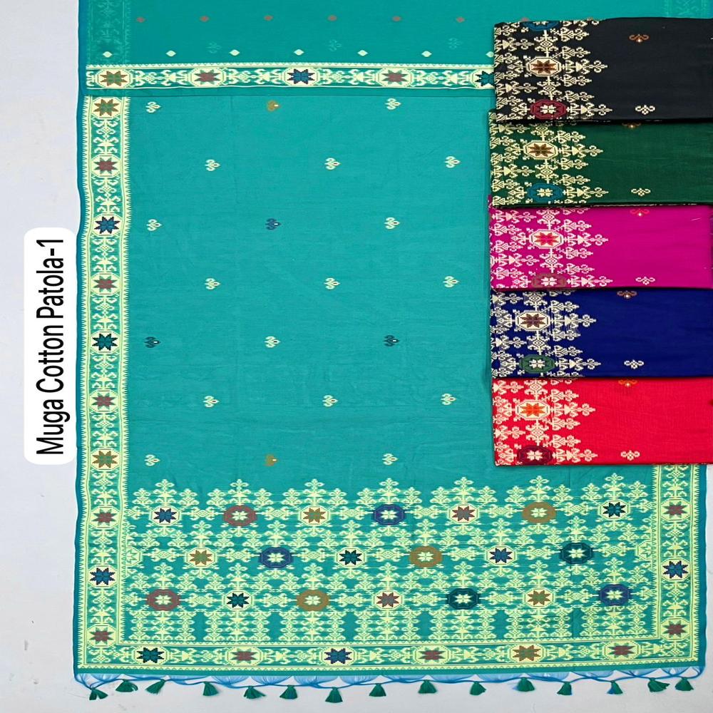 PREMIUM MUGA COTTON SAREES WITH WEAVING PATOLA PATTERN