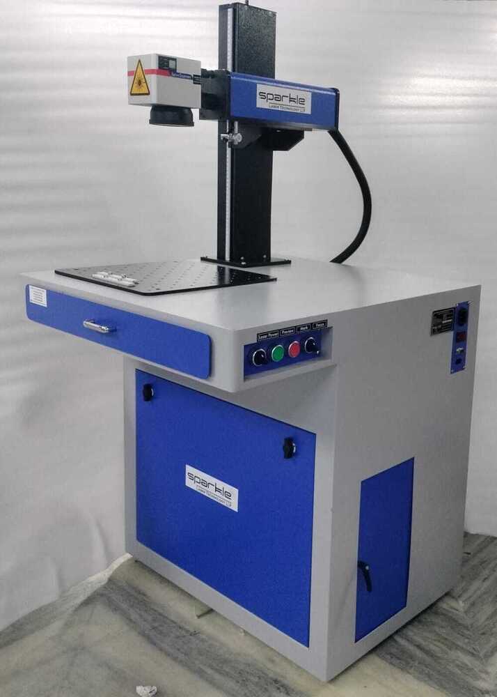 Fiber Laser Marking Machine On Lunch Box - 100w, 220v, 1064nm, 6000 Mm/s Marking Speed, Air Cooling, Ezcad Software, ±0.01 Mm Accuracy, 800 Mm X 600 Mm X 1400 Mm Dimensions