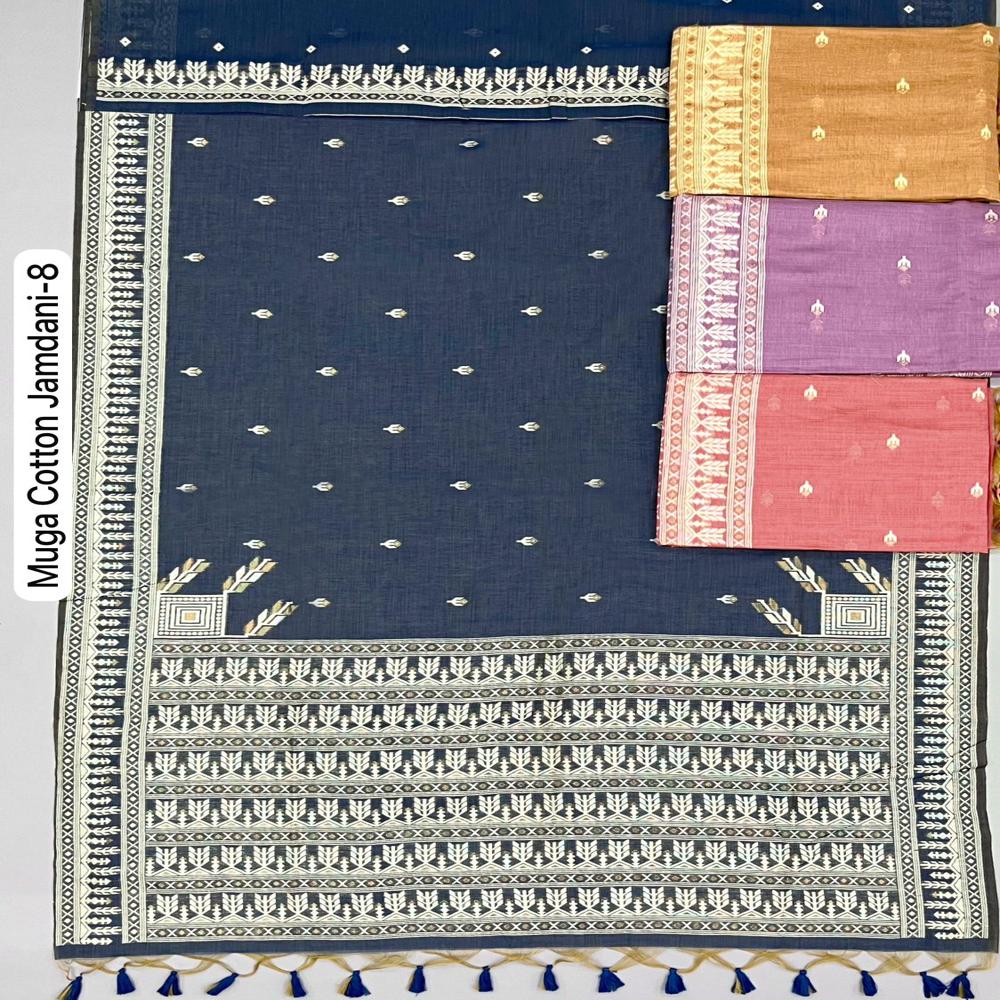 PREMIUM SOFT MUGA COTTON SAREE WITH JAMDANI WEAVING WORK