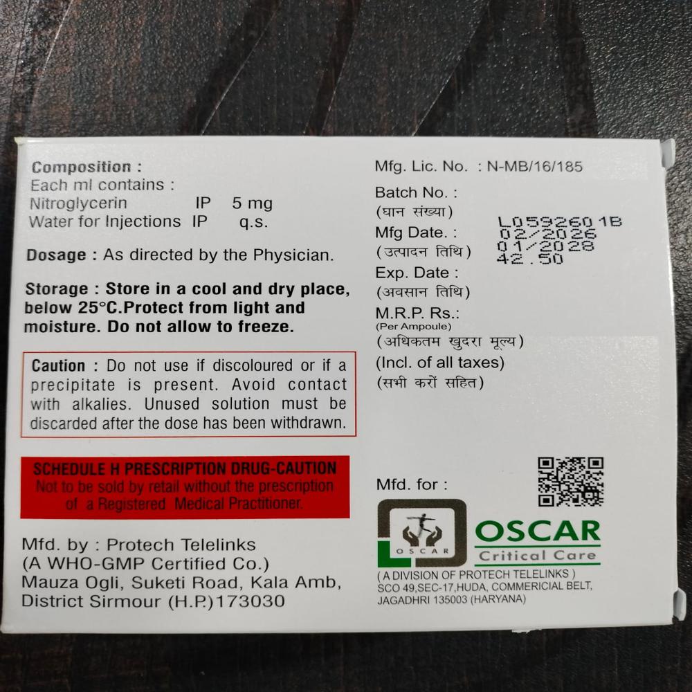 Nitroglycerin injection 25mg/5ml