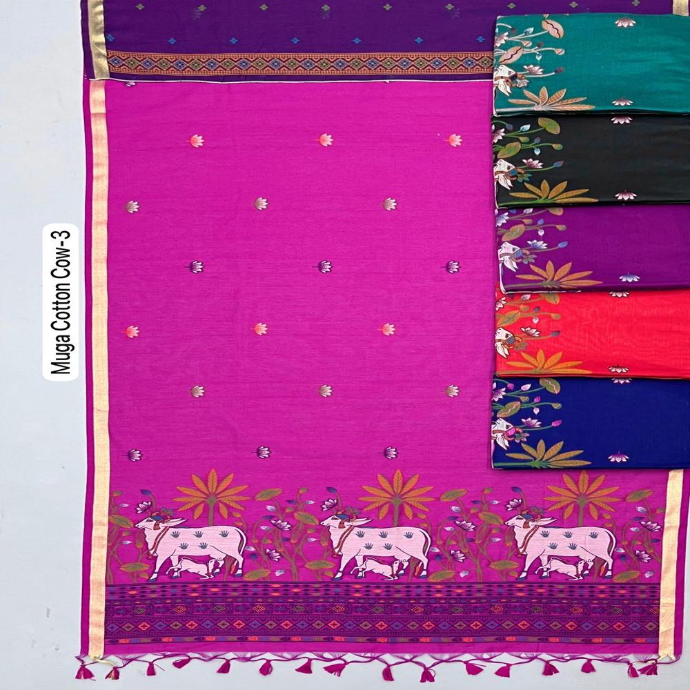 PREMIUM MUGA COTTON SAREE WITH PICHWAI WEAVING WORK