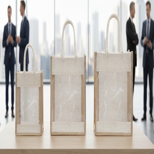 Jute Bags With Window With Zipper