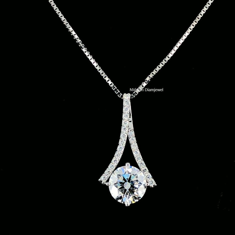 Luxe Radiance Natural Diamond Drop Pendant in 18KT White Gold