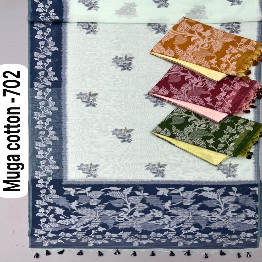 SUMMER SPECIAL MUGA COTTON SAREE WITH FLORAL WEAVING WORK