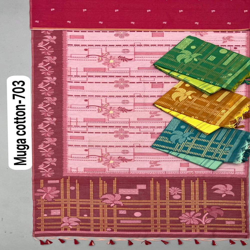 SUMMER SPECIAL MUGA COTTON SAREE WITH FLORAL WEAVING WORK