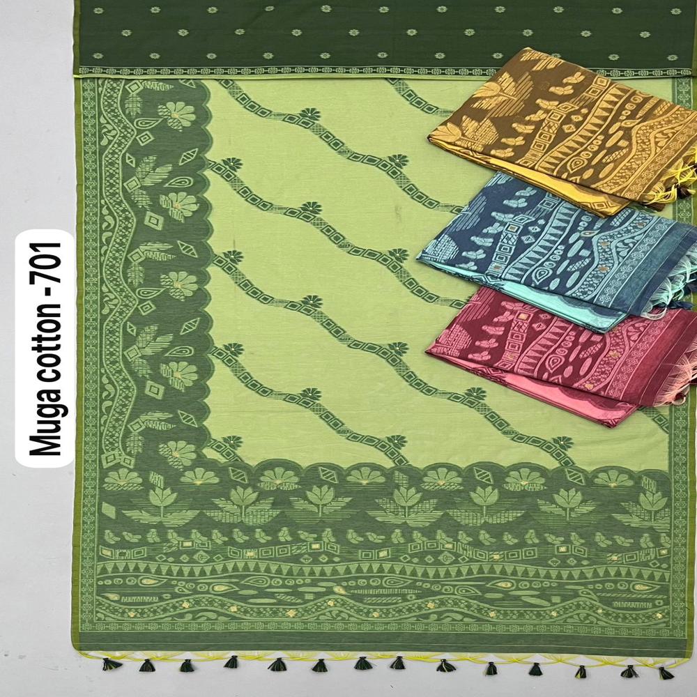 SUMMER SPECIAL MUGA COTTON SAREE WITH FLORAL WEAVING WORK