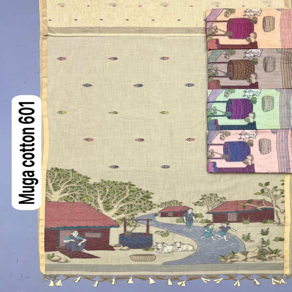 MUGA COTTON SAREE WITH PICHWAI WEAVING WORK