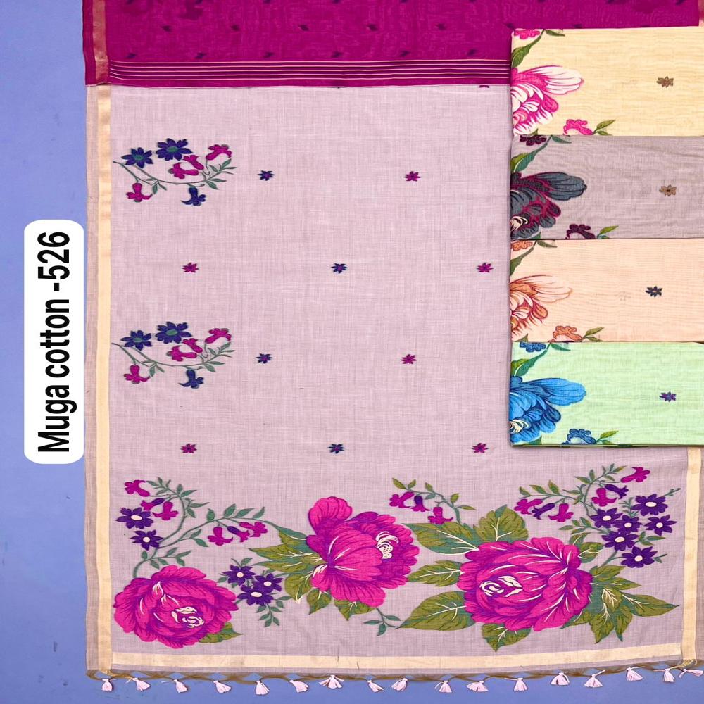 SUMMER SPECIAL MUGA COTTON SAREE WITH FLORAL WEAVING WORK