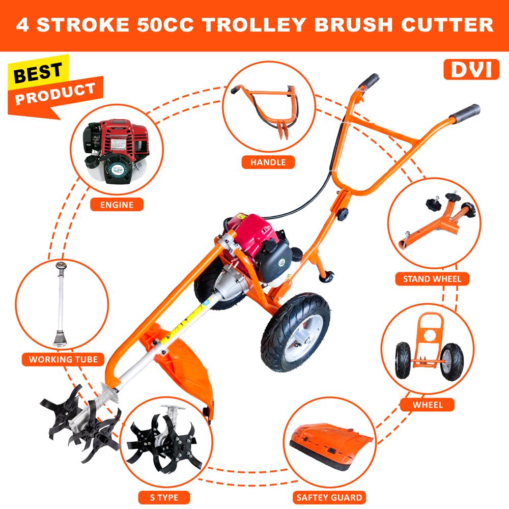 50cc Trolley Brush Cutter With S Type Rotary Attachment