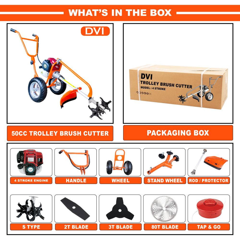 50cc Trolley Brush Cutter With S Type Rotary Attachment