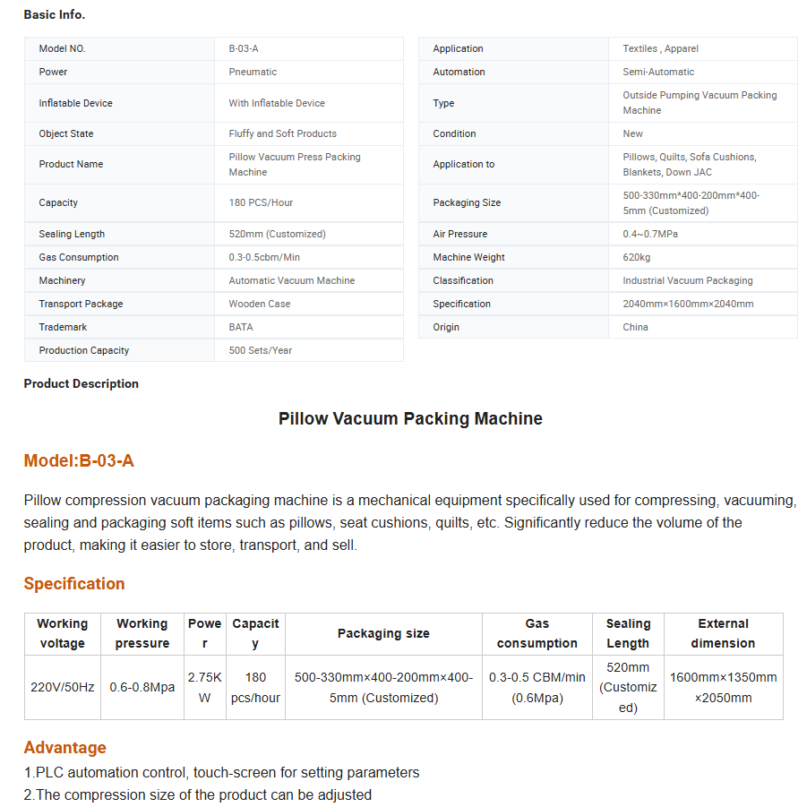 Quilt Pillow Compressing Machine Cushion Comforter Compression Vacuum Packaging Machine for Duvet Blanket Packing