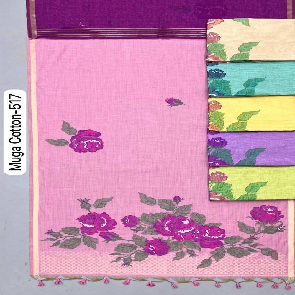 SUMMER SPECIAL MUGA COTTON SAREE WITH FLORAL WEAVING WORK