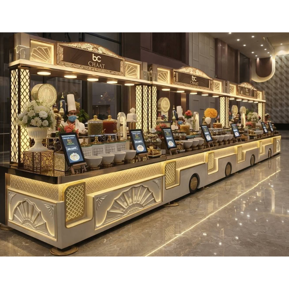 Decorative stainless steel catering buffet or chaat counter