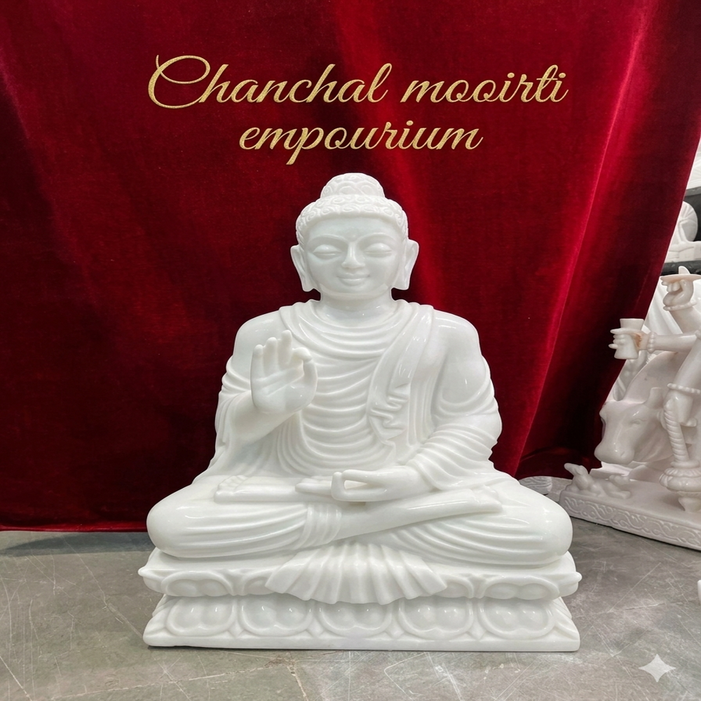 Premium Handcrafted White Marble Meditating Buddha Statue (Chanchal Moorti Emporium) - Finishing: Polishing