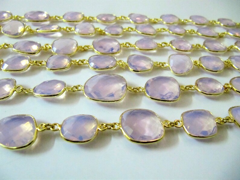 Pink Opal Quartz Uneven Free Shape Briolette Bezel Connector Chain Size 12-15mm  Chain