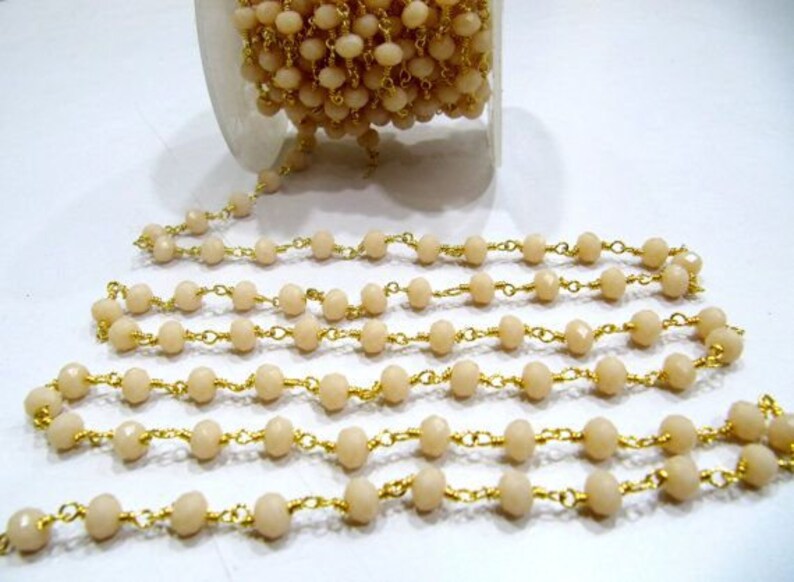 3 Feet- Pink Opal Quartz Rondelle Faceted Beaded Wire Wrapped Rosary Aati Chain 6mm Size Pink Bead Chain