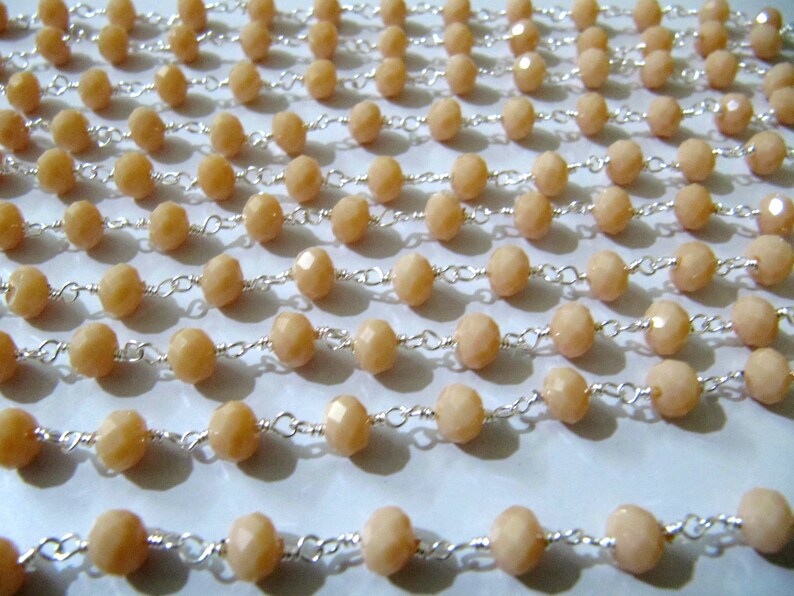 3 Feet- Pink Opal Quartz Rondelle Faceted Beaded Wire Wrapped Rosary Aati Chain 6mm Size Pink Bead Chain